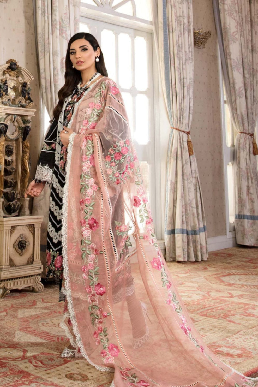 DFW-1053 Crimson Heavy Embroidery 3PC Dhanak Suit