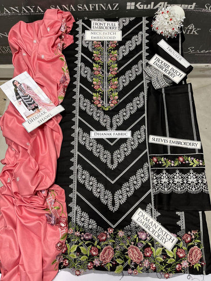 DFW-1053 Crimson Heavy Embroidery 3PC Dhanak Suit