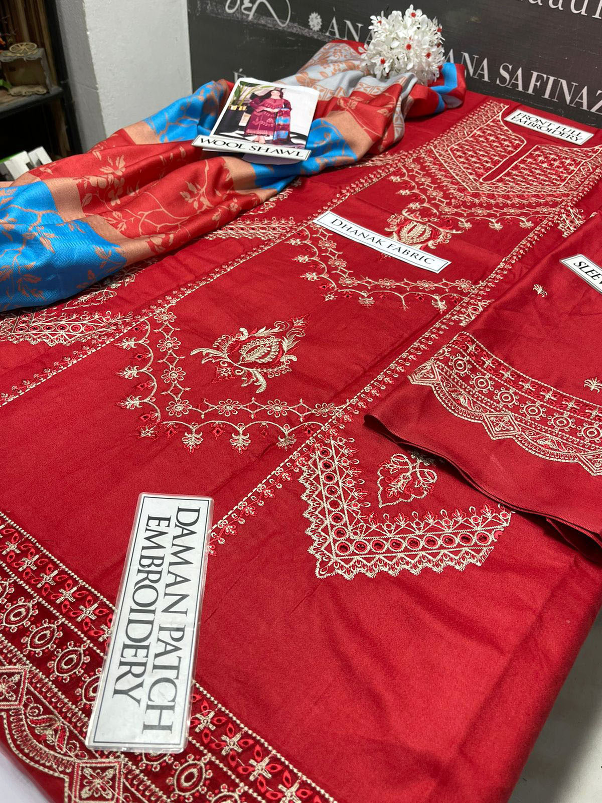 DFW-1136 A Sling Heavy  Embroidery 3PC Dhanak Suit