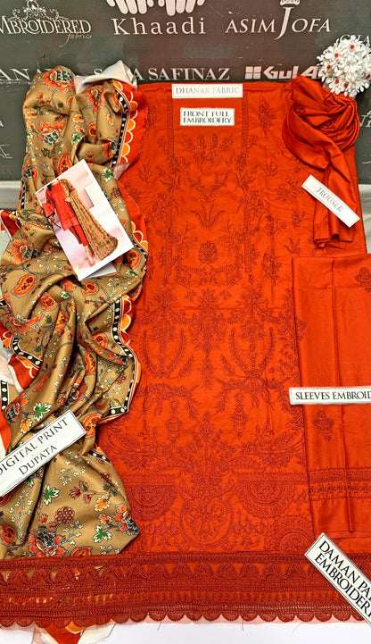 DFW-980 Baroque Heavy Embroidery 3PC Dhanak Suit