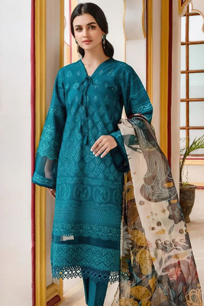 DFW-160 Batik Luxury Embroidery 3PC Lawn Dress