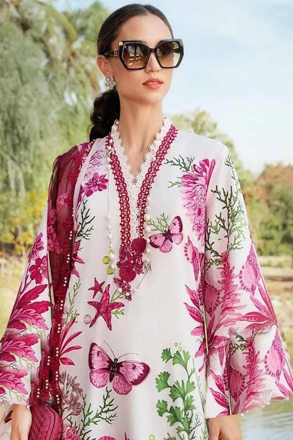 DFW-600 Maria B Embroidery 3Pc Lawn Suit