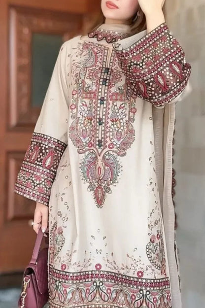 DFW-1171 Mahnur Embroidery 3PC Dhanak Suit