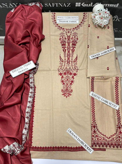 DFW-1090 Baroque Embroidery 3PC Dhanak Suit