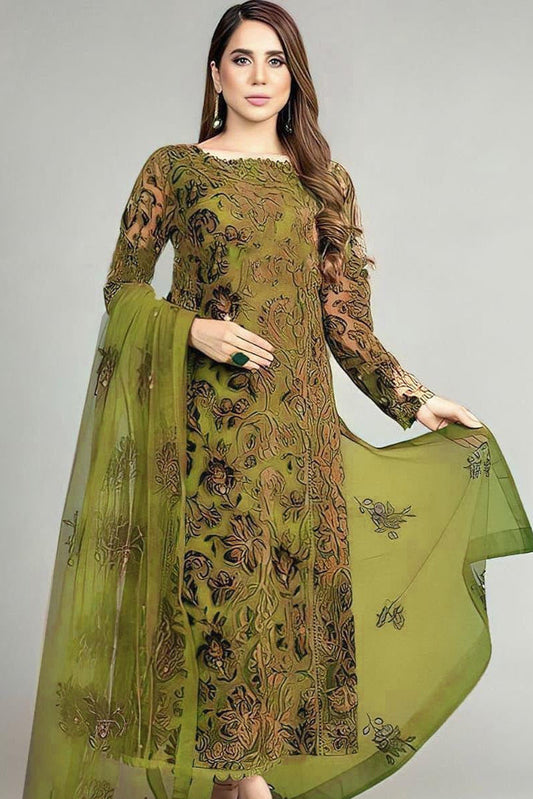 DFW-1099 Barezee Heavy Embroidery 3PC Dhanak Suit