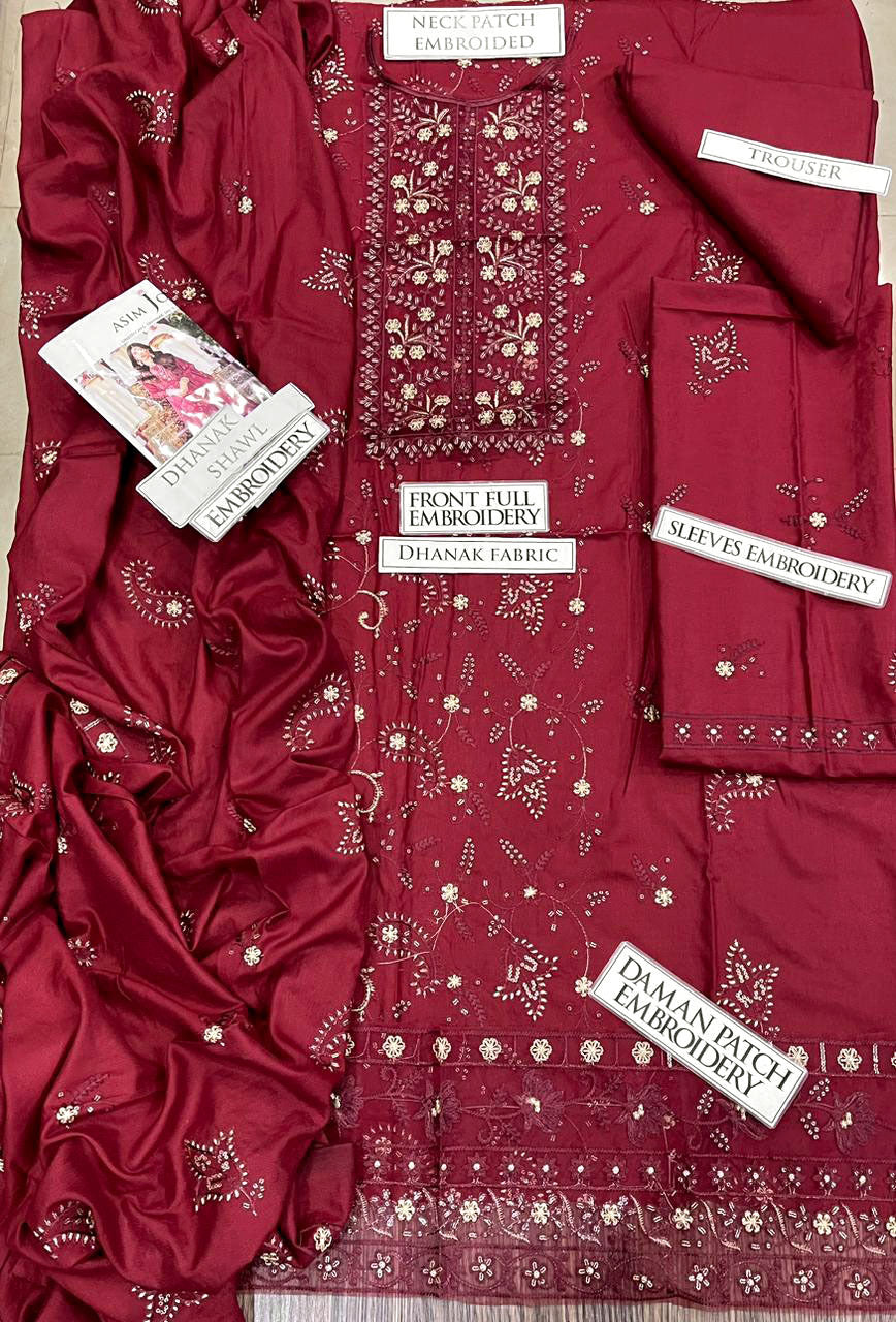 DFW-1219 Asim Jofa Heavy Embroidery 3PC Dhanak Suit