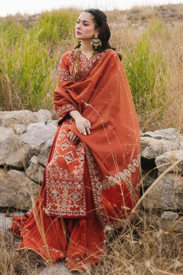 DFW-358 Qalamkar Heavy Embroidery 3Pc Lawn Suit