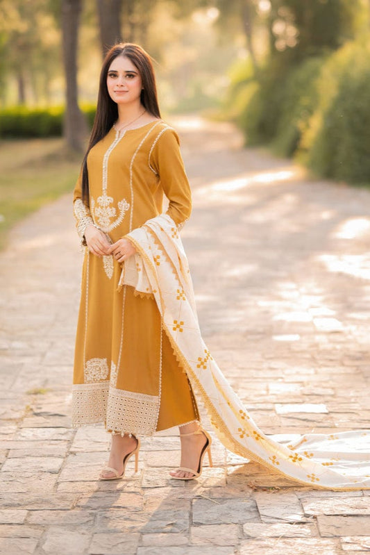 DFW-1045 Maria B Embroidery 3PC Dhanak Suit