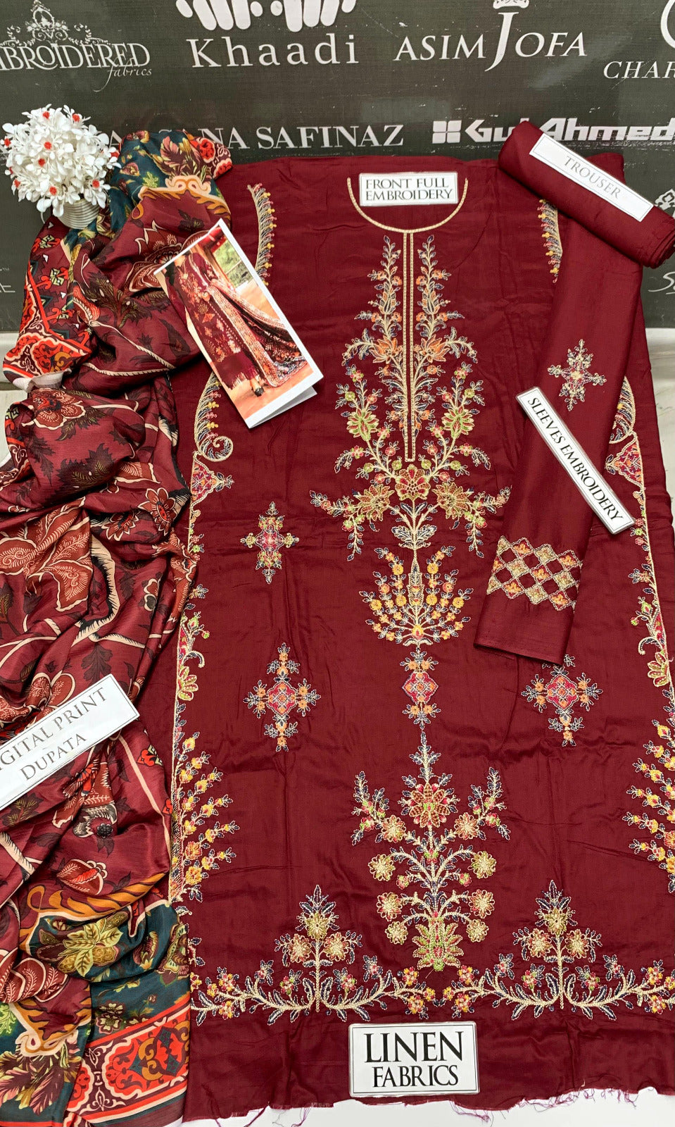 DFW-932 Maria B Heavy Embroidery 3PC Linen Suit