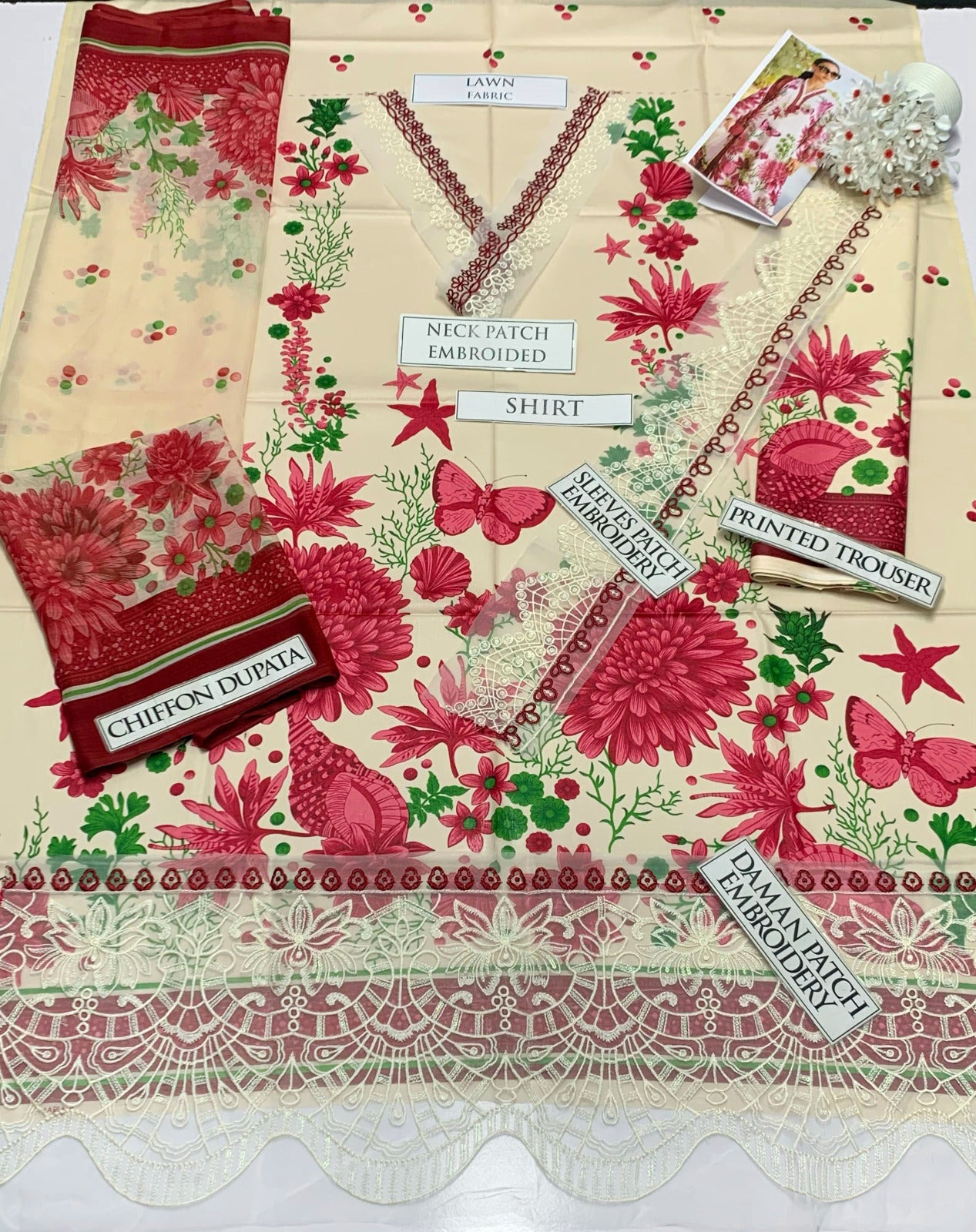 DFW-600 Maria B Embroidery 3Pc Lawn Suit