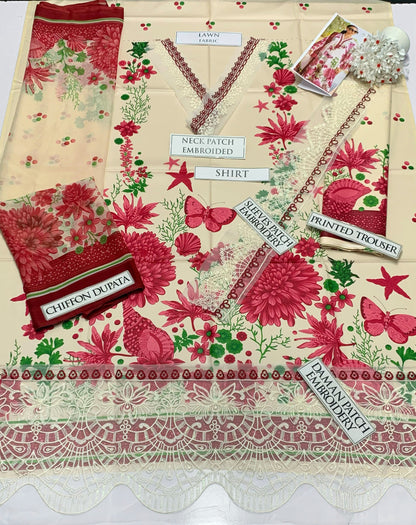 DFW-600 Maria B Embroidery 3Pc Lawn Suit