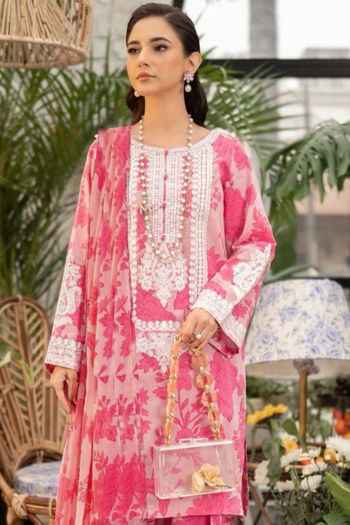 DFW-253 Maria B Embroidery 3Pc Lawn Dress