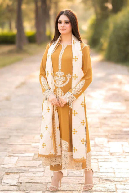 DFW-1045 Maria B Embroidery 3PC Dhanak Suit