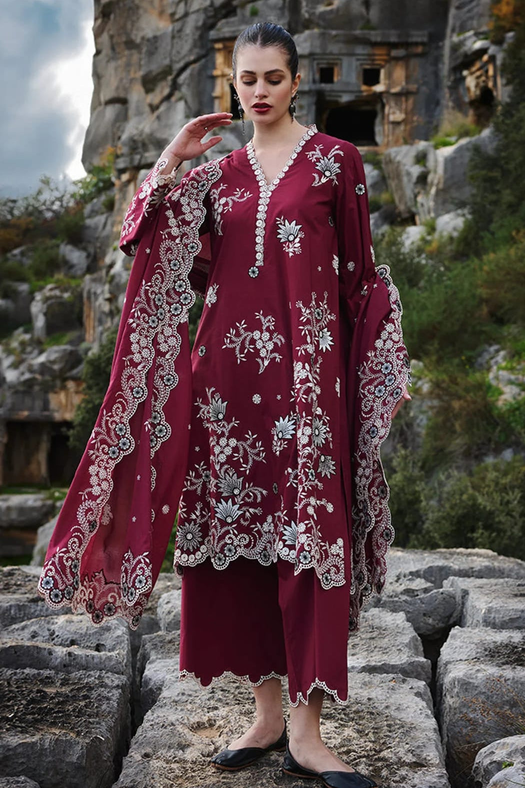 DFW-1263 Sapphire Heavy Embroidery 3PC Dhanak Suit