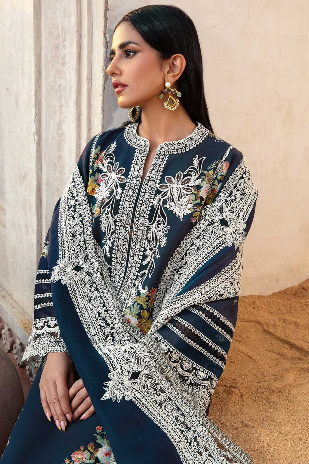 DFW-983 Crimson Heavy Embroidery 3PC Dhanak Suit