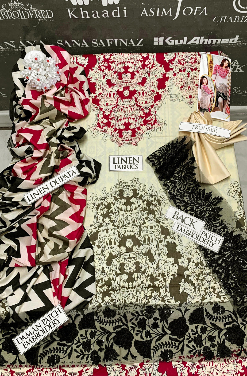 DFW-934 BareezeEmbroidery 3PC Linen Suit