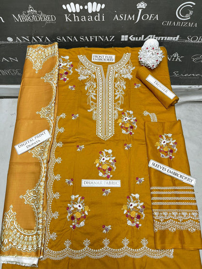 DFW-984 Crimson Heavy Embroidery 3PC Dhanak Suit