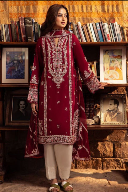 DFW-93 Zaha by Elan Unstitched Embroided  Lawn Dress