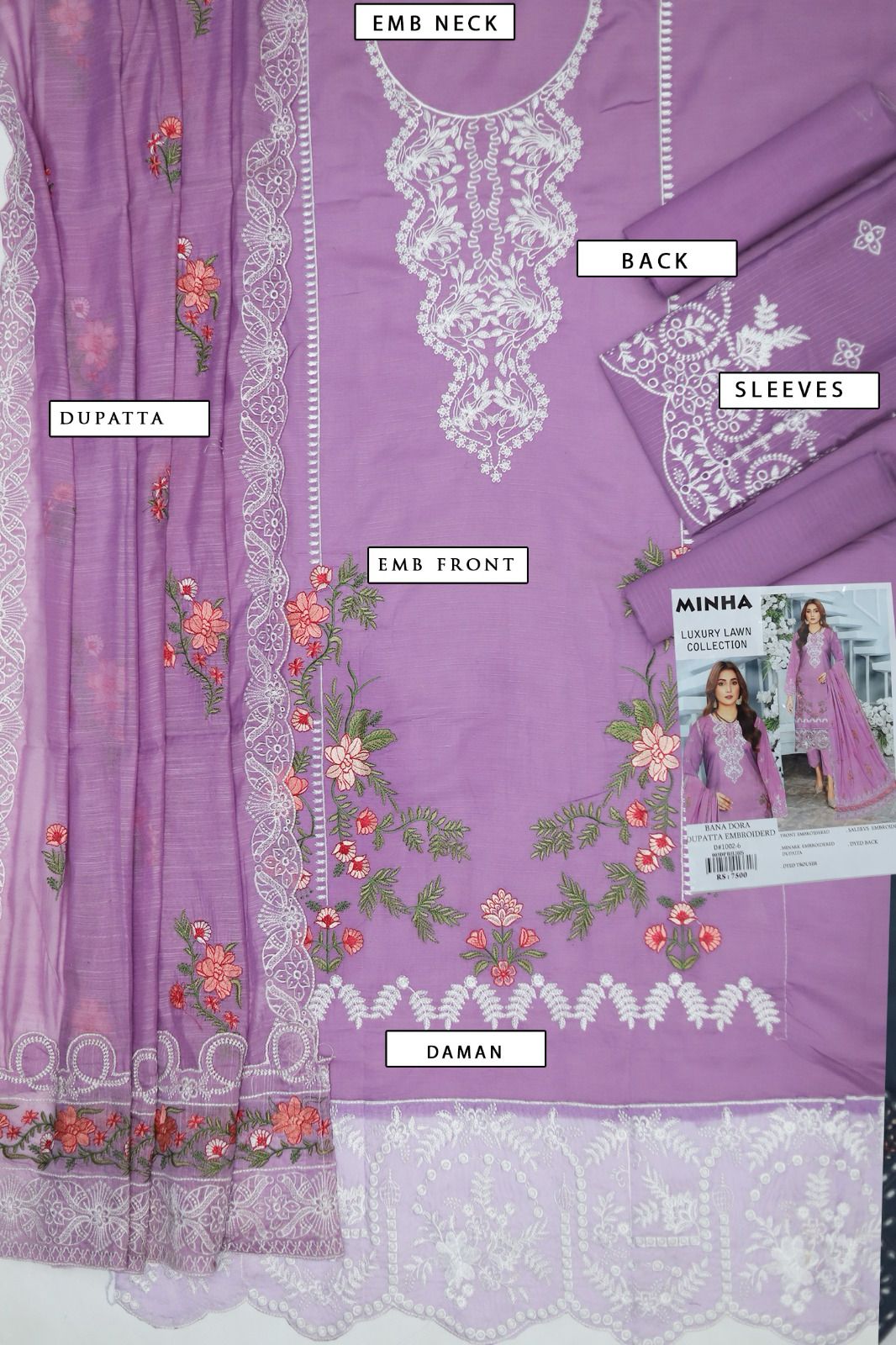 DFW-438 Minha Heavy Embroidery 3Pc Lawn Suit