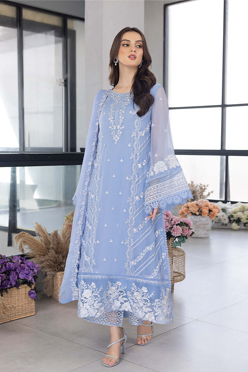 DFW-1222 Azure Hravy Embroidery 3PC Dhanak Suit