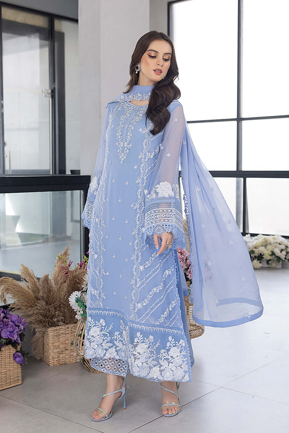 DFW-1222 Azure Hravy Embroidery 3PC Dhanak Suit