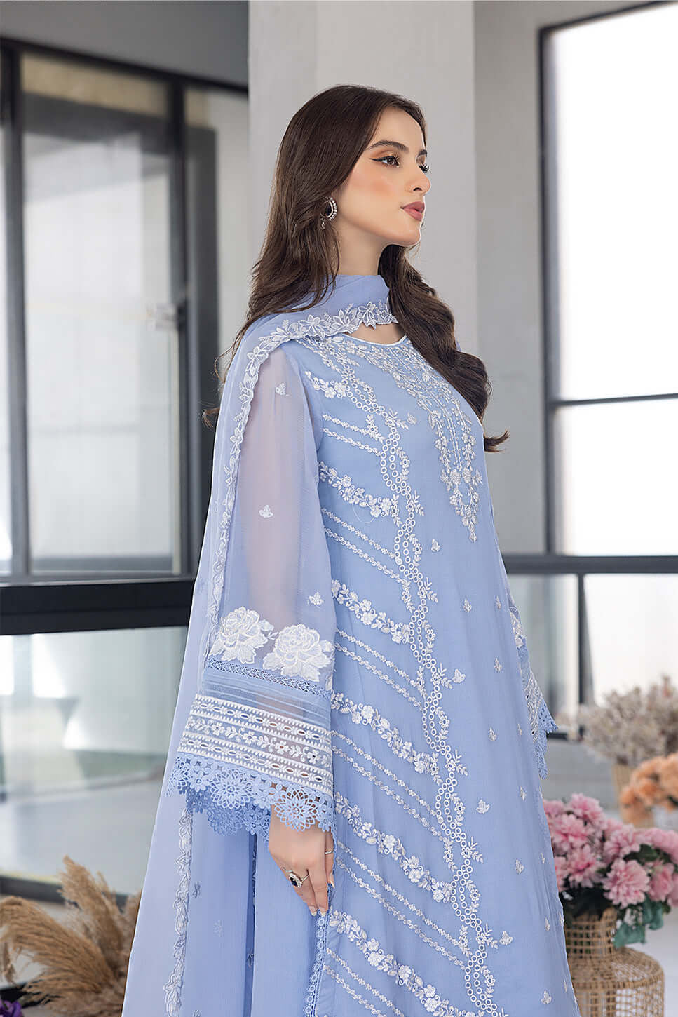 DFW-1222 Azure Hravy Embroidery 3PC Dhanak Suit