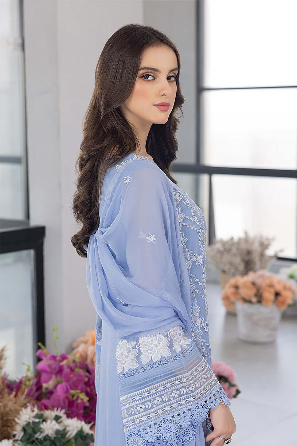 DFW-1222 Azure Hravy Embroidery 3PC Dhanak Suit