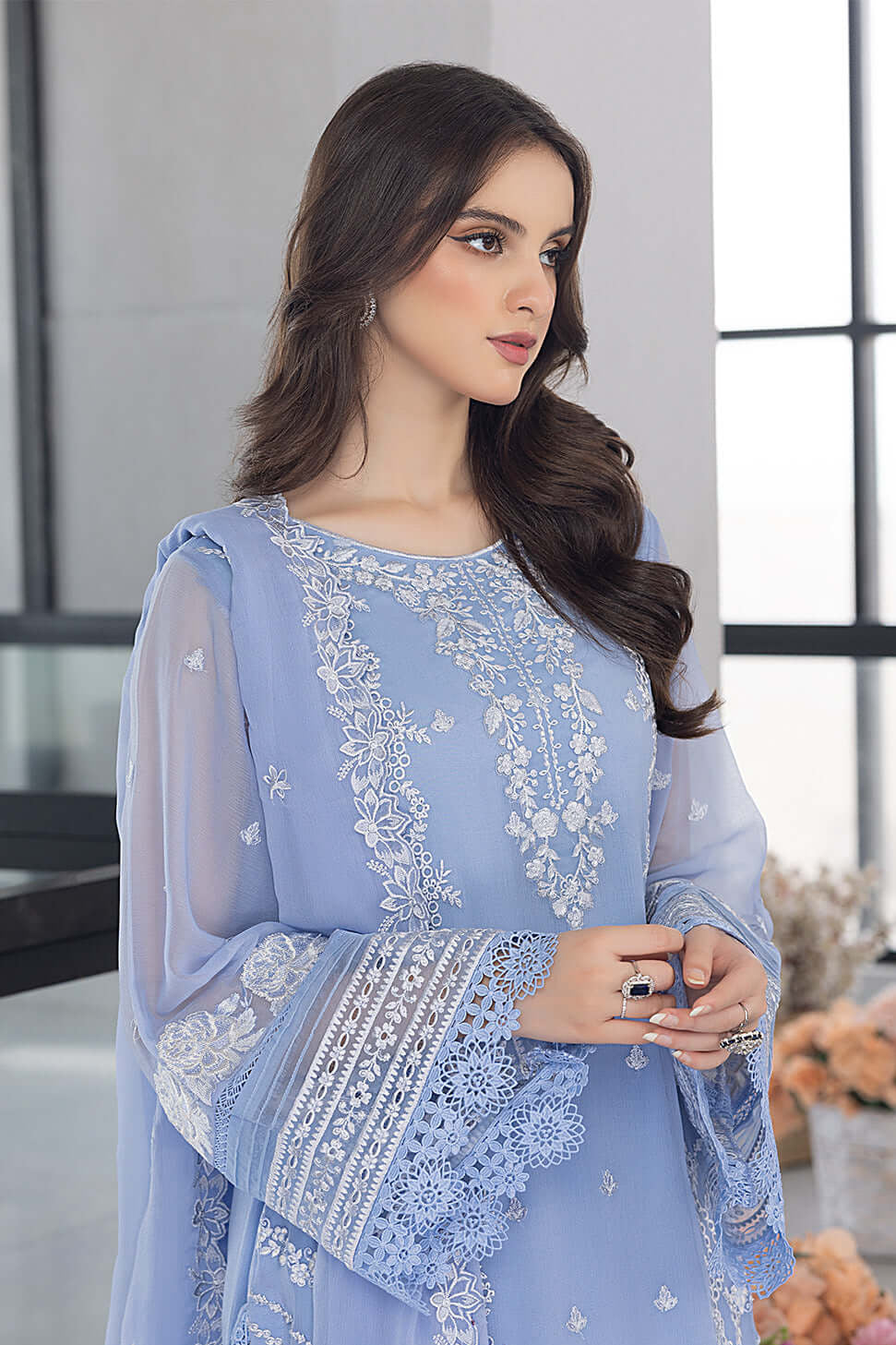 DFW-1222 Azure Hravy Embroidery 3PC Dhanak Suit