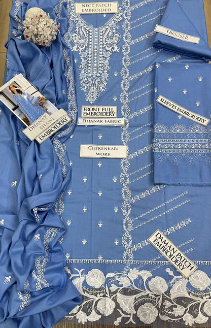 DFW-1222 Azure Hravy Embroidery 3PC Dhanak Suit