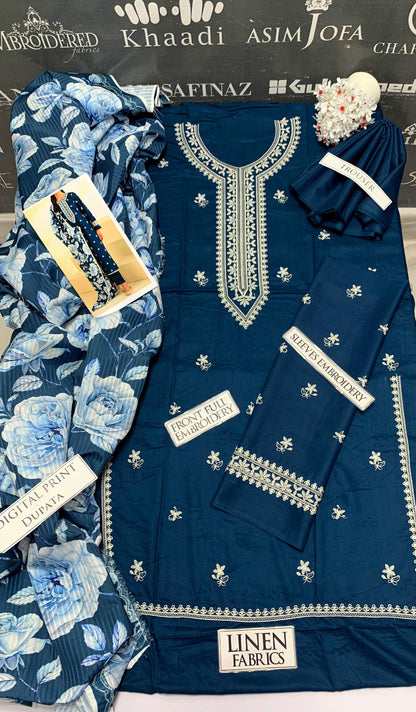 DFW-968 Cross  Stich Heavy Embroidery 3PC Linen Suit