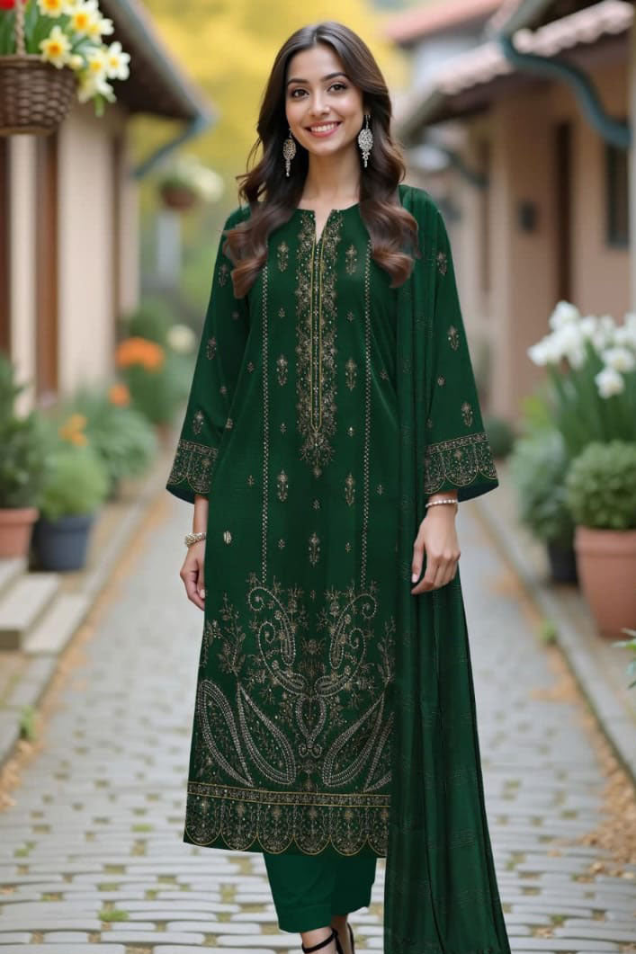 DFW-1156 Bareeze Heavy Embroidery 3PC Dhanak Suit