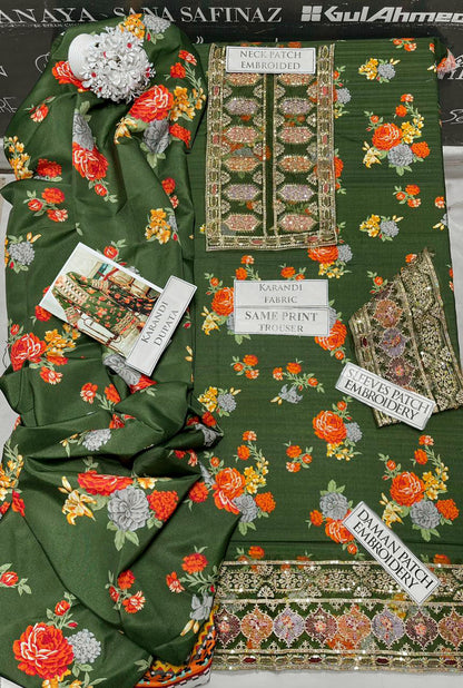 DFW-1177 Aneelas Embroidery 3PC Karandi Suit