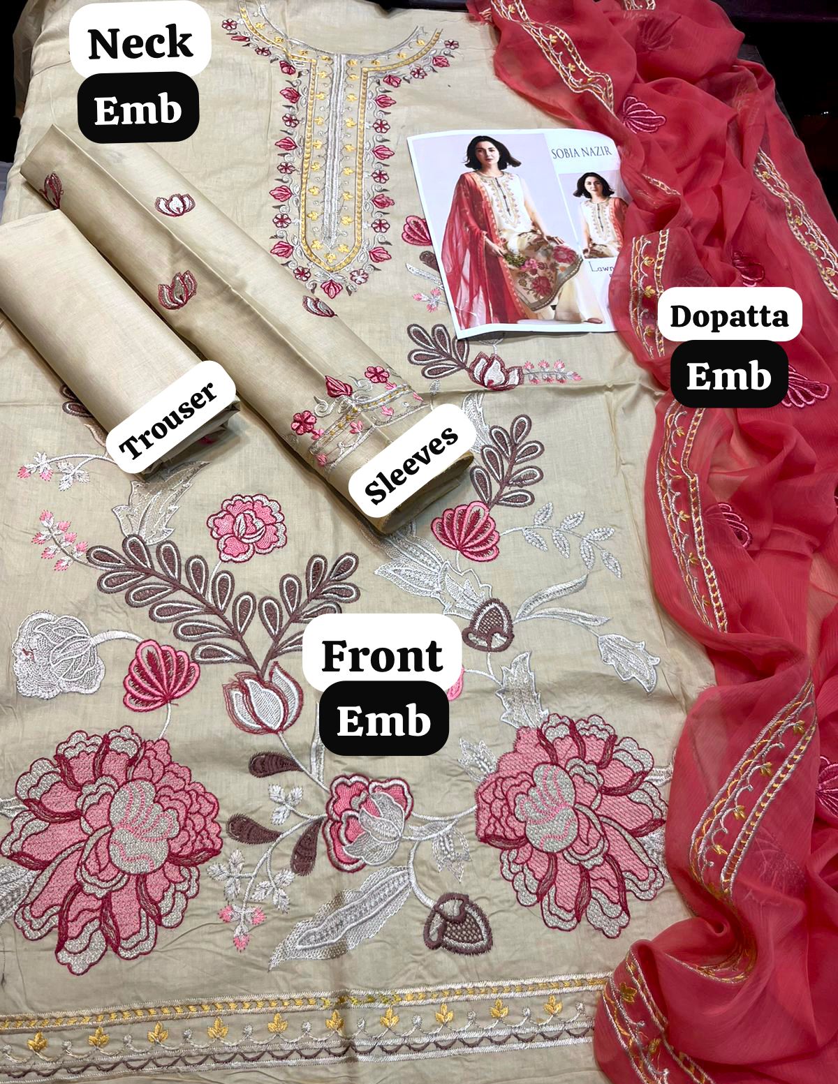 DFW-108 Sobia Nazir Unstitched Embroided Lawn Dress