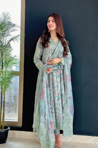 DFW-370 Maria B Embroidery 3Pc Lawn Suit