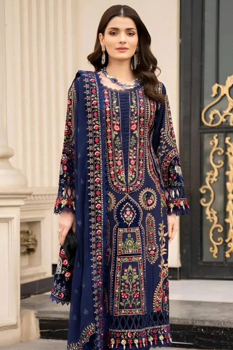 DFW-25 Maria.B Unstitched Heavy Embroiderd Dhanak Dress