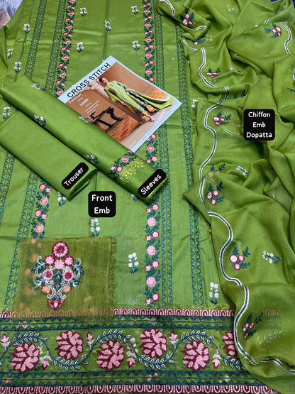 DFW-374 Cross Stich Heavy Embroidery 3Pc Lawn Suit