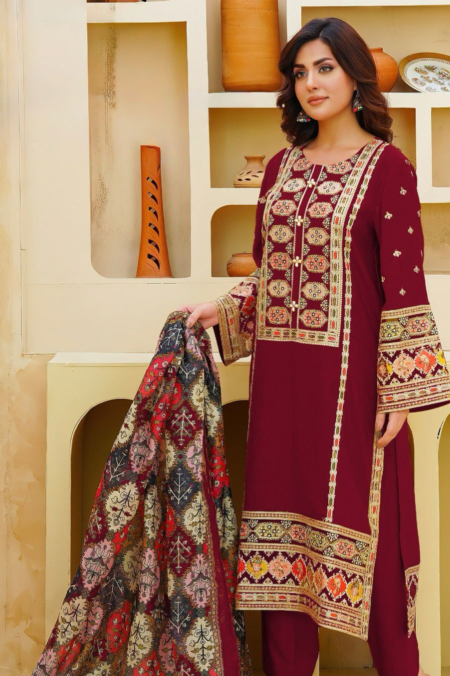DFW-1122 Aneelas Heavy Embroidery 3PC Dhanak Suit