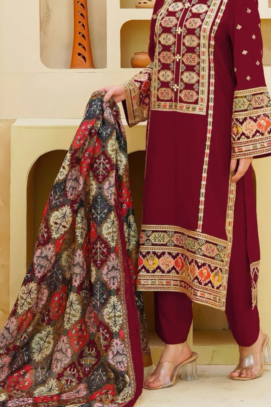 DFW-1122 Aneelas Heavy Embroidery 3PC Dhanak Suit