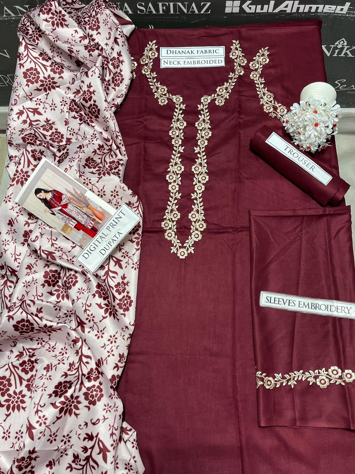 DFW-1085 A Sling Embroidery 3PC Dhanak Suit