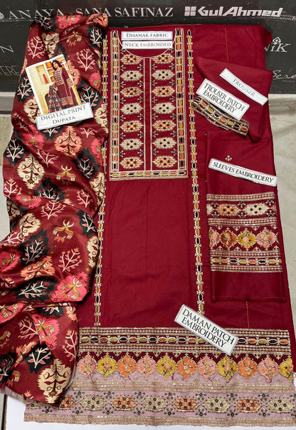 DFW-1122 Aneelas Heavy Embroidery 3PC Dhanak Suit