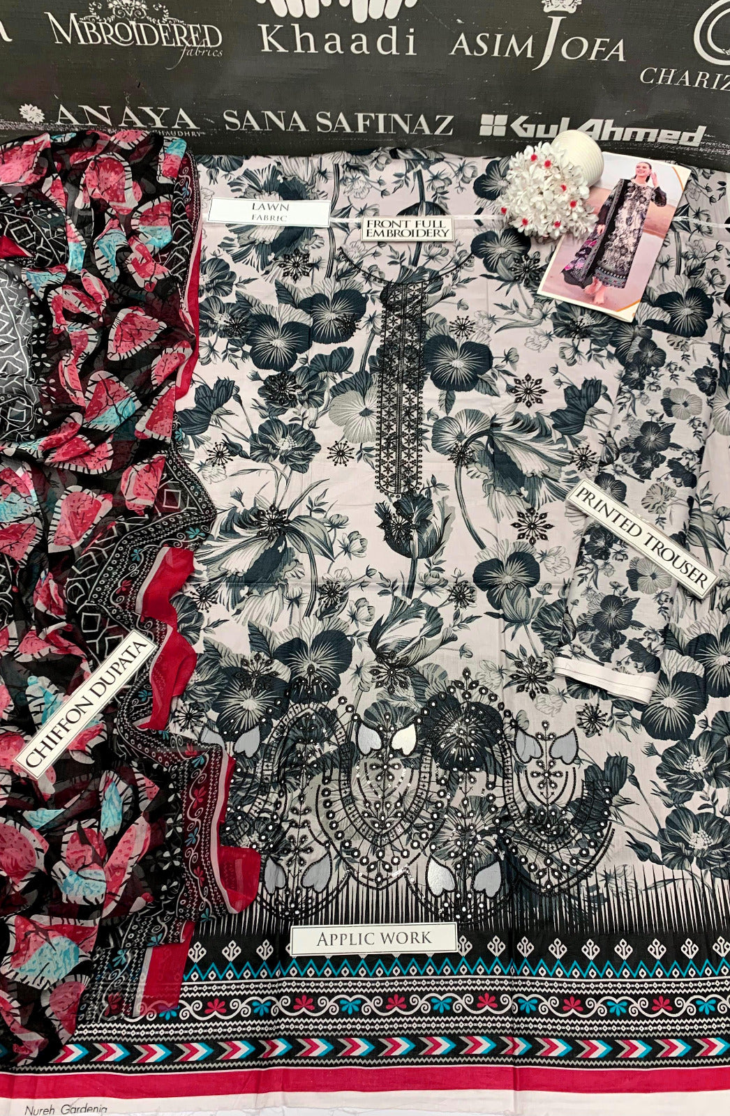DFW - 863 Nureh Embroidery 3Pc Lawn Suit