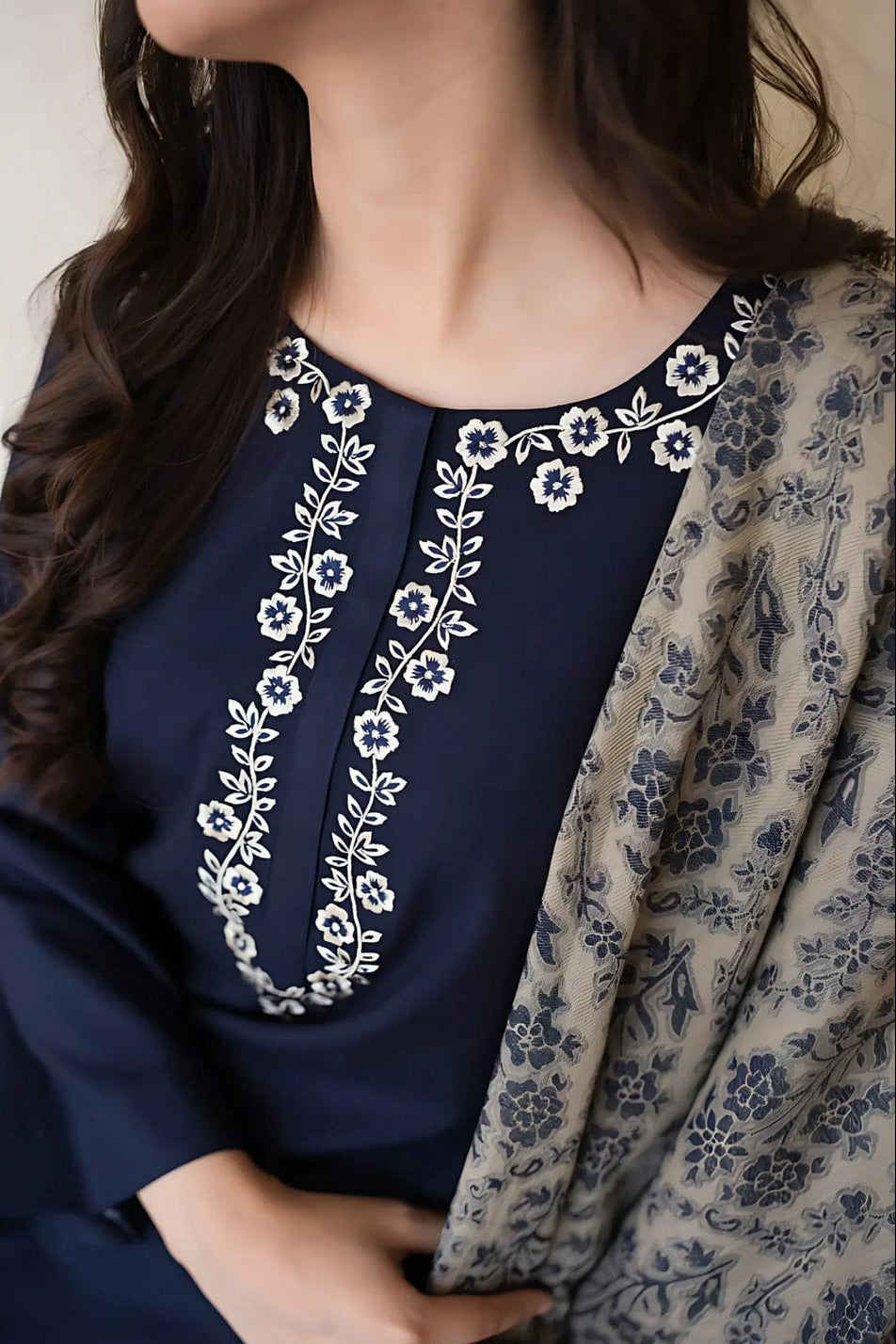 DFW-1086 A Sling Embroidery 3PC Dhanak Suit