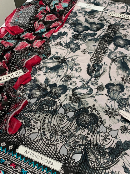 DFW - 863 Nureh Embroidery 3Pc Lawn Suit