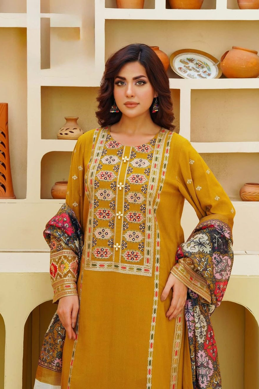 DFW-1123 Aneelas Heavy Embroidery 3PC Dhanak Suit