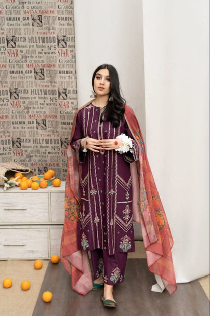 DFW-127 Urg Luxury Unstitched Embroided Lawn Dress