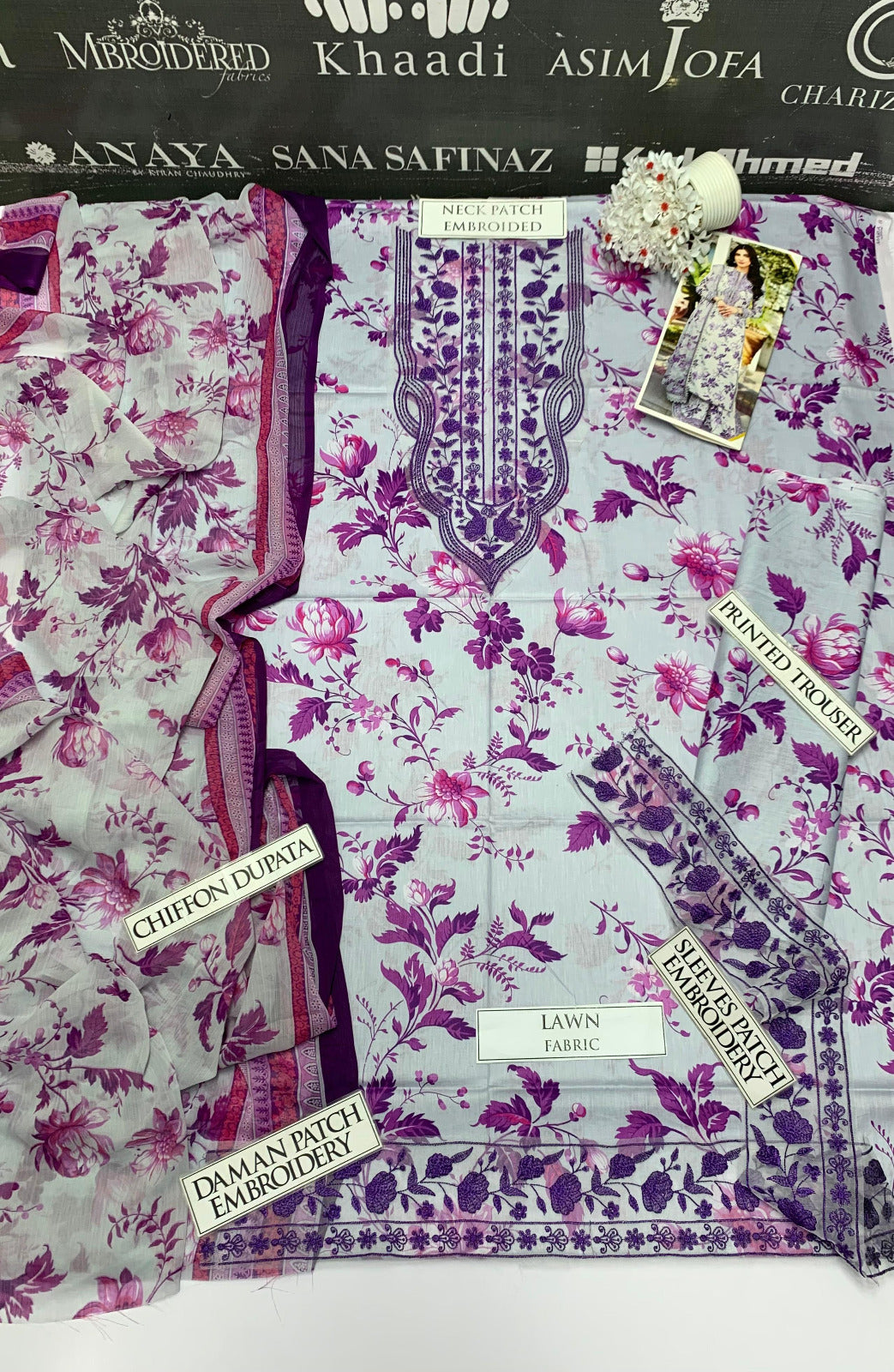 DFW - 864 Aneelas Embroidery 3Pc Lawn Suit
