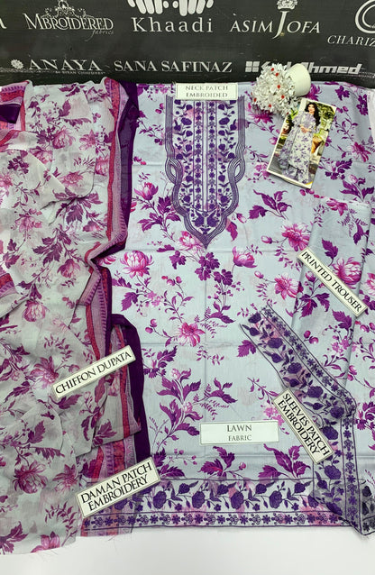 DFW - 864 Aneelas Embroidery 3Pc Lawn Suit