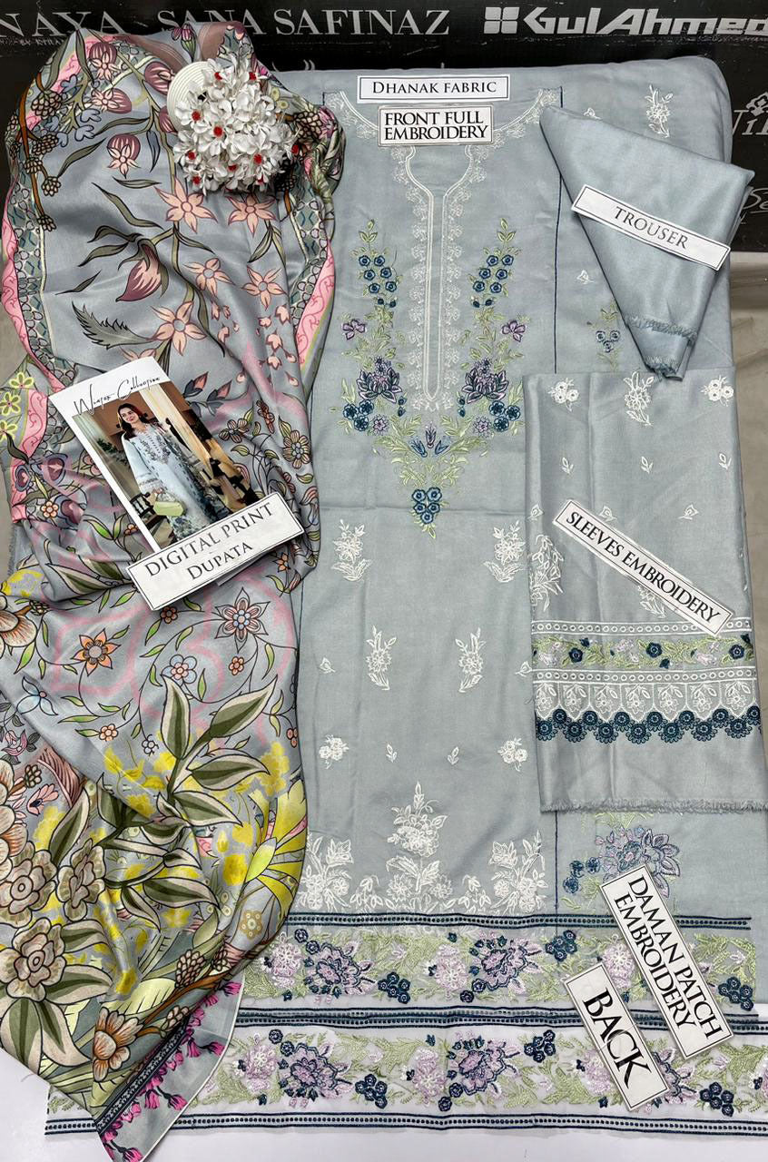 DFW-1184 Qalamkar Embroidery 3PC Dhanak Suit