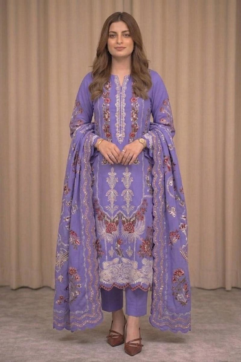DFY-Anl4 | Aneelas Heavy Embroidered 3Pc Lawn Dress (B)