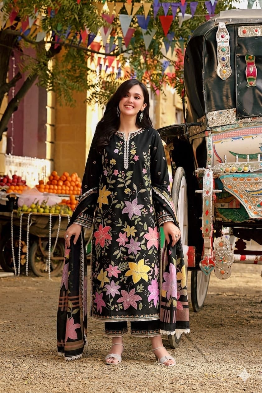 DFY-Anl3 | Aneelas Heavy Embroidered 3Pc Lawn Dress